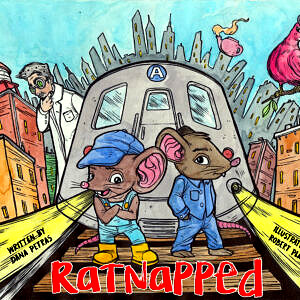 A book cover with two mice on the front of a train.