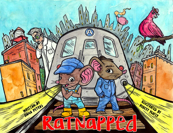 A book cover with two mice on the front of a train.