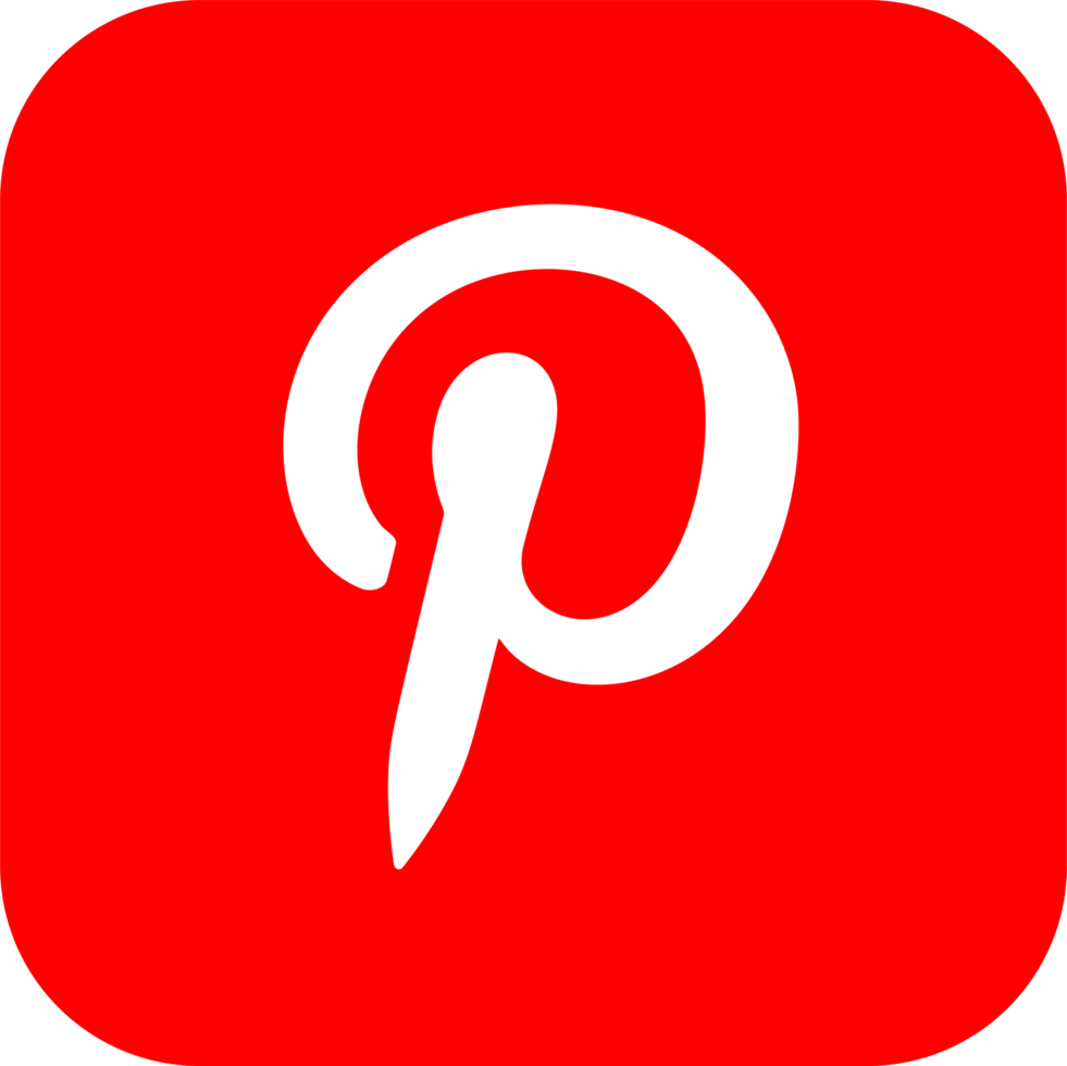 A red and white logo of pinterest.