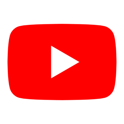 A red and white play button on a transparent background